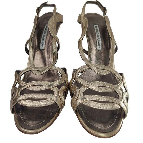Gold Manolo Blahnik heeled sandals sz 39 - Picture 2 of 9